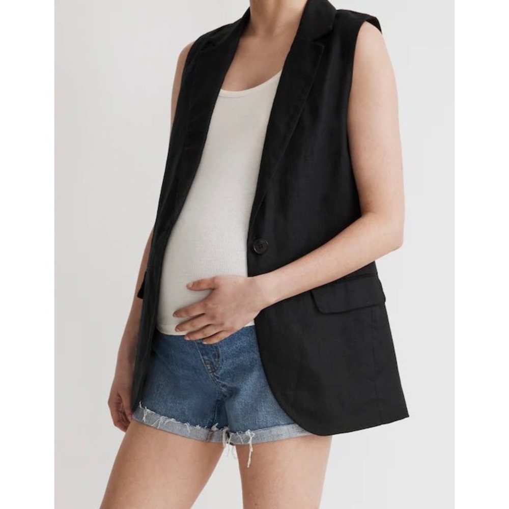 Madewell Maternity High Rise Denim Shorts Women 29 Blue Cuffed Over The Belly